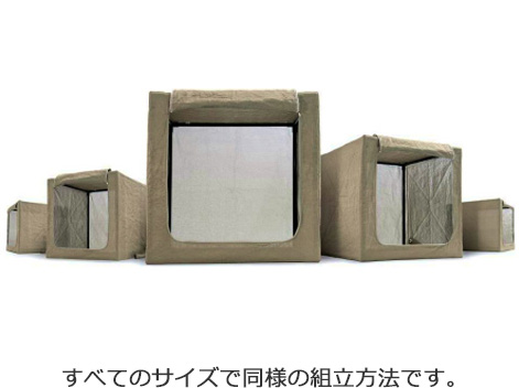 富山電気ビルの電磁波シールドテントはすべてのサイズで同様の組立方法です。